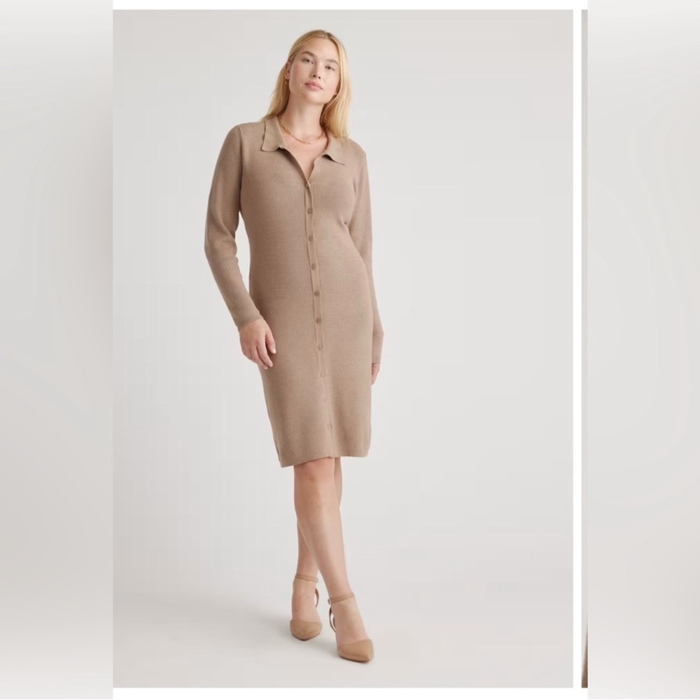 Quince - Knit Button-Up Dress, Tan NWT